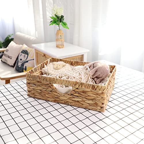 YAHUAN Water Hyacinth Storage Baskets, Hand-Woven Baskets with Built-in Handles Wicker Baskets for Organizing Storage Baskets for Bedroom,Living room,Pantry(Original)