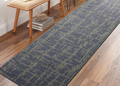 Hallway Runner Rug Non Slip Rubber Backing, 26 inch x 6 ft, Abstract Blue, Heavy Duty Berber Style Carpet Runner for Entryway, Kitchen, Bathroom, Bedroom, Laundry Room. - color: Abstract Blue, size: 6 Foot Long Runner Rug