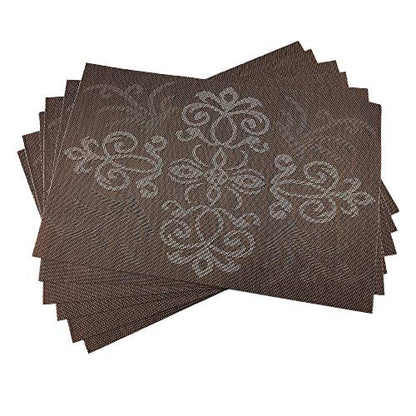 Luxury Coffee Placemats Set of 6 Crossweave Woven Vinyl Placemat for Dining Table Heat Resistant Non-Slip Kitchen Table Mats Easy to Clean - color: Symmetry-coffee
