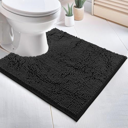 Luxury Black Bathroom Rugs - 2-Piece Set, Soft Plush Anti-Slip Bath Rug + U-Shaped Toilet Mat. Microfiber Shaggy Carpet, Super Absorbent - 36'' x 24'' + 24'' x 20'', Black - color: Black, size: 2 Piece Set - Large