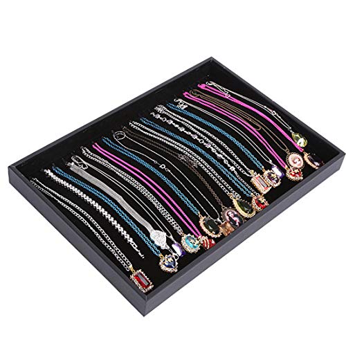 Black Velvet Stackable 20 Hooks Necklace Jewelry Tray Showcase Display | Organizer Holder for Dresser Decorative Storage Box Case Single Plate for Little Girl Accessary Women Long Hand Chains jewels - color: Black 20 Hooks Necklace