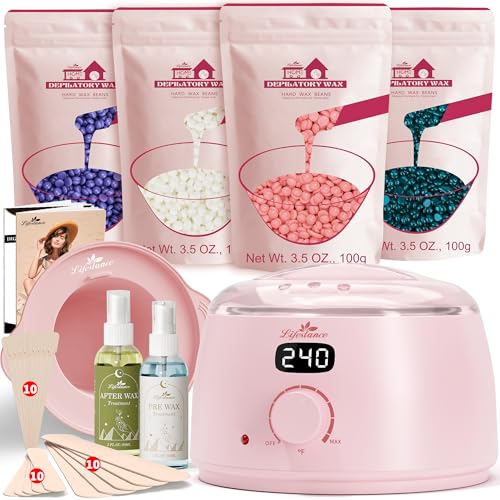 Lifestance Waxing Kit for Women & Men - Pink L3 Digital Warmer | Silicone Wax Pot Liner, Hair Removal Kit with 14.1oz Hard Wax Beads & Oil Spray, Professional for Brazilian Bikini Face Leg - color: Enhanced LCD (Pink) Kit