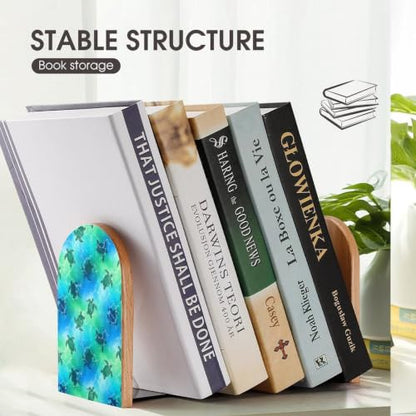 2 Pieces Bookend Heavy Duty Wood Bookends with Metal Base, Ocean Animal Sea | Turtle, Small Book Stoppers for Shelves, Desktop, Room, Library, Sturdy and Non-Slip - color: Style(632)