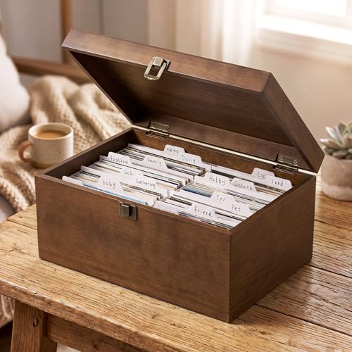 SiliFine Decorative Wooden keepsake Storage Box, 4x6 Photo Organizer with 8 Inner Boxes Dividers Labels 1700 Portable Photos Containers Storage with Lid for Store Picture Certificate Jewelry(Walnut) - color: Walnut