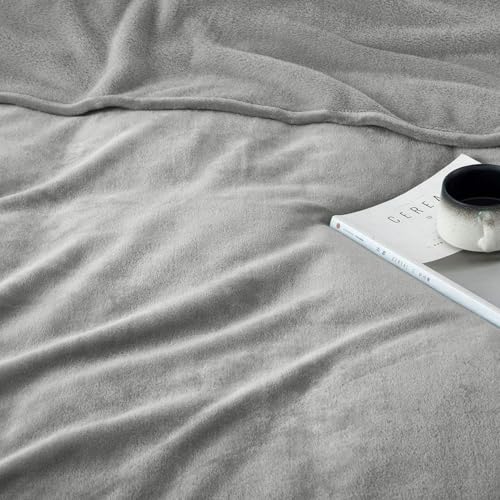 MOONLIGHT20015 Fleece Blanket 2 Pack - Super Soft Fluffy Light Grey Throw Blanket for Sofa and Bed - Warm and Cozy Lightweight 400 GSM Microfiber Bed Throws Blankets, 50x60 Inches (Throw/Travel) - color: Light Grey, size: Throw (Pack of 2)