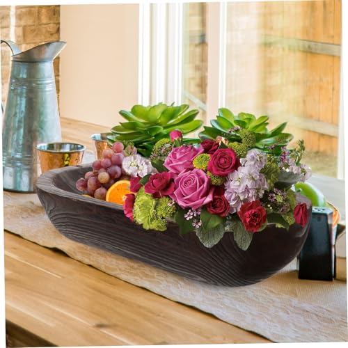 Vaguelly Rustic Wooden Bowl Decorative Centerpiece Bowl for Table Decor Versatile Farmhouse Style for Dining Table Elegance