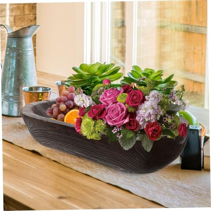 Vaguelly Rustic Wooden Bowl Decorative Centerpiece Bowl for Table Decor Versatile Farmhouse Style for Dining Table Elegance