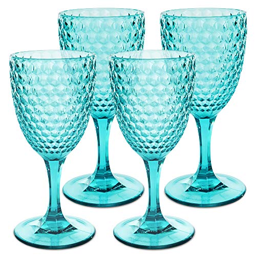 BELLAFORTE - Shatterproof Tritan Plastic Wine Glass, 12oz, set of 4, Laguna Beach Drinking Glasses - Unbreakable Glassware for Indoor and Outdoor Use - Reusable Drinkware (Blue) - color: Blue