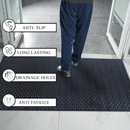 A1HC New All Purpose Rubber Extra Drain 70% Area Floor Mat with Holes for Restaurant Kitchen, Bar Area, Commercial, Residential Entrance, Anti Slip Pool, Garage, Patio High Traffic Area Mat 41x61 Inch - size: 61"L x 41"W x 0.3"Th