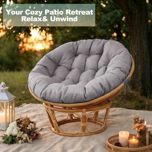 ARTPLAN Round Papasan Chair Cushion Tufted Swing Seat Pad with Ties,Grey | 47"x47"x4"tufted round chair cushion, polyester cover&fluffy fiber fill, fixed ties fit papasan, swing&wicker indoor chairs - color: Grey