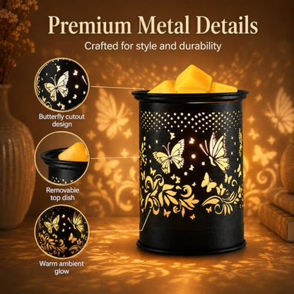 Butterfly Wax Warmer Metal Wax melt Warmer Electirc Candle Wax Burner | Electric Wax Melts Wax Cubes Black Candle Lamp for Home Office Decor,Wax Burner as Gifts for Mom Grandma Women Girls - style: Butterflies and Flowers