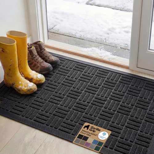 GORILLA GRIP 100% Waterproof All-Season WeatherMAX Doormat, 58x34, US Designed Natural Rubber, Stain and Fade Resistant, Low Profile Indoor Outdoor Door Mats, Easy Clean Patio Mat, Black Maze - color: Black Maze, size: 58" x 34"