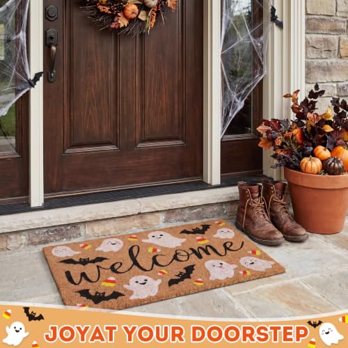 Halloween Welcome Doormat, 16.5x30in Faux Coir Welcome Door Mat | Non Slip Backing, Washable and Reusable, Quick Drying, Bat Ghost Candy Pattern, Halloween Decor, Indoor Outdoor Porch Use - style: Halloween
