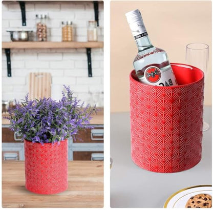 Ceramic Utensils Holder，Extra Large Stable Ceramic Cooking Tool Organizer Set for Kitchen，For Countertop ,Red - color: Red