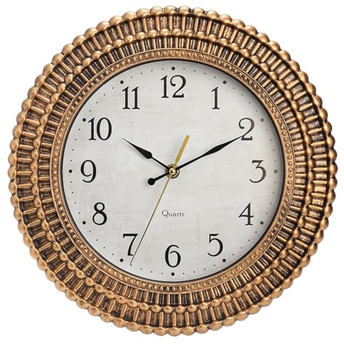 Bekith Wall Clock 12 Inch Silent Non-Ticking Retro Wall Clocks Battery Operated, Round Vintage Decorative Clock for Kitchen, Home, Office, Bedroom, Living Room, Bathroom, School