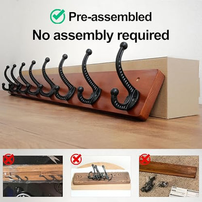 WEBI Rustic Coat Rack Wall Mount,35.43" Long 8 Cast Iron Coat Hooks Wall Mounted,Heavy Duty Wood Wall Coat Hanger Hooks for Hanging Coats,Jacket,Clothes,Backpack,Farmhouse,Cherry - color: Cherry, size: 35 Inch