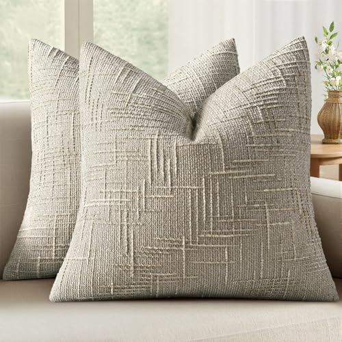 MIULEE Chenille Textured Throw Pillow Covers Light Brown 18x18 Set of 2 | Slubby Decorative Pillows, Boho Farmhouse Home Decor, Modern Neutral Cushion Covers for Couch Sofa Bed Living Room - color: Light Brown, size: 18" x 18" (Pack of 2)