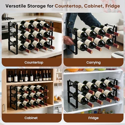 Wine Rack for Countertop – Stackable Freestanding Bottle Organizer for Kitchen, Pantry, Bar Cabinet & Small Spaces – Compact Metal Shelf & Modular Storage Stand (3-Tier) - size: 3-Tier