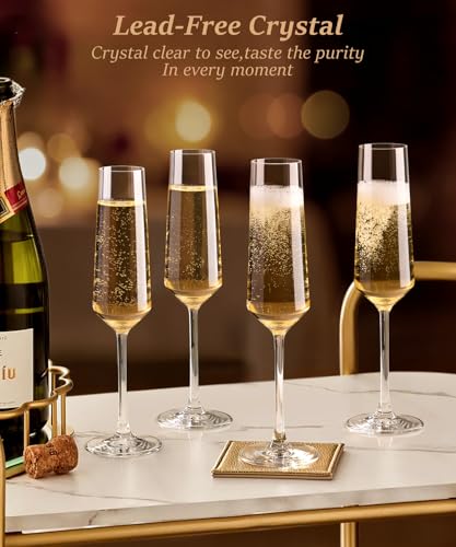OJA Champagne Flutes, Crystal Champagne Glasses Set of 6, 7oz, Elegant | For Prosecco,Sparkling Wine, Mimosa, Ideal for Weddings, Birthday, Christmas - color: 7oz (6count)