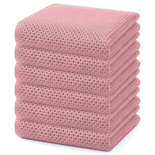 Homaxy 100% Cotton Waffle Weave Kitchen Dish Towels 6-Pack, Dried Rose | 13 x 28 Inches, Ultra Soft Absorbent Dish Towels, Quick Drying Cleaning Towels - color: Dried Rose, size: 13 X 28 - 6 Pack