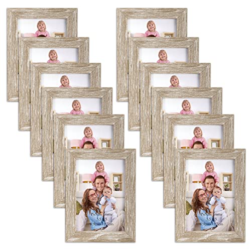 Giftgarden 12 Pack 3.5x5 Picture Frame Distressed White Beige, Rustic 3.5 by 5 Photo Frames Bulk for Desktop Display or Wall Mount - color: Distressed Beige, size: 3.5x5