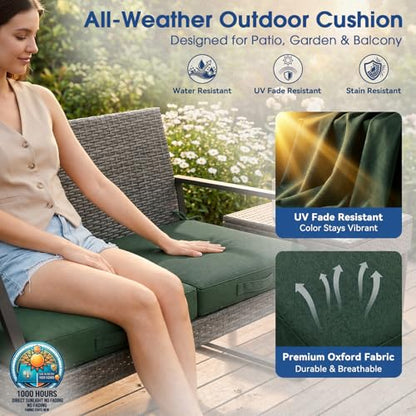 Outdoor Chair Cushions Set of 4, 19x19 Waterproof Patio Pads, Dark Green | Fade resistant fabric with ties, handle and 3-inch foam for dining seats, decks, porches, gardens and hard seating - color: Dark Green
