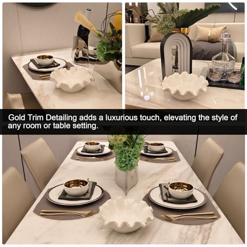 8 Inch Small Lotus Ceramic Decorative Bowl, about15 oz Capacity, Modern Ruffle Lotus Leaf with Gold TrimDesign,Decorative Centerpiece for Entryway Tables, Coffee Tables,Kitchen Counters - size: 8"