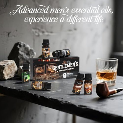 Soulorigin Gentleman Fragrance Oils Set, Essential Oil for Diffuser, Diffuser Oil, Use for Soap Candle Making, Sandalwood, Cedar, Rum, Leather, Smoky Oud, and Frankincense & Myrrh - color: Gentleman