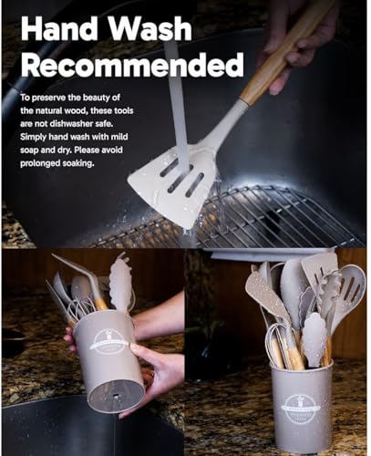 Silicone Cooking Utensils Kitchen Utensil Set - 446°F Heat Resistant Silicone Kitchen Utensils Set, Spatula,Turner Tongs, Spoon, Brush, Whisk,Kitchen Gadgets for Nonstick Cookware, BPA Free (Beige) - color: Beige
