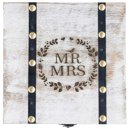 Wedding Keepsake Box with Lids Bridal Arranger Memory Storage Box Bridal Shower Gifts Wooden Wedding Engagement Couples Gifts 7X7X3 Inches Mr and Mrs (WHITE)
