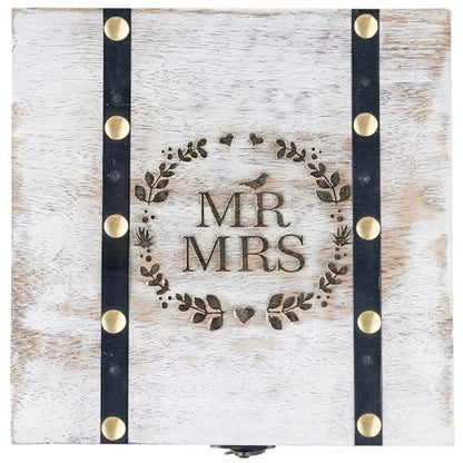 Wedding Keepsake Box with Lids Bridal Arranger Memory Storage Box Bridal Shower Gifts Wooden Wedding Engagement Couples Gifts 7X7X3 Inches Mr and Mrs (WHITE)