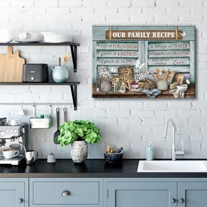 lkjhgf999 Kitchen Canvas Wall Art Retro Rustic Farmhouse Kitchen Pictures Wall Decor Tableware Motivational Farm Kitchen Sign Family Recipe Theme Canvas Prints Artwork for Dining Room Home Decoration - size: 12"L x 16"W