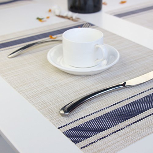 Placemats Set of 6 for Kitchen Table Mats Washable 12x18inches Easy to Clean PVC Woven Placemat (Navy) - color: Navy, size: placemats set of 6