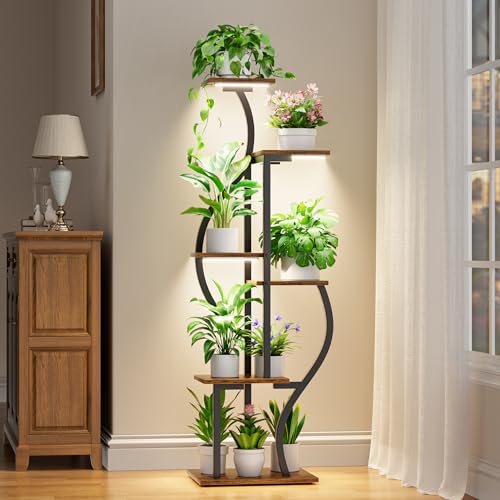JUSTOGO Plant Stand Indoor with Grow Lights, 6 Tiered Corner Plant Shelf | Metal Flower Holder for Multiple Plants, 6-Tier Space-saving Design, 53" Plant Rack for Garden, Patio, Indoor Growing