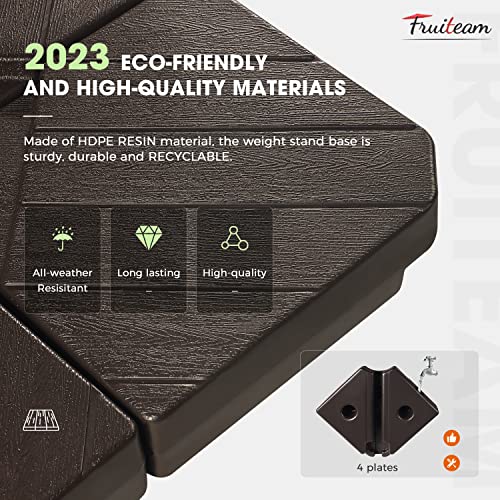 FRUITEAM Patio Cantilever Umbrella Base Weight, 4-Piece Offset Umbrella Base Stand Heavy Duty, Wind-Resistant, Water & Sand Filled Base Up to 180 LBS - color: Brown