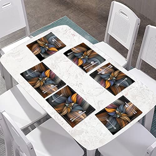 4 PCS Washable Tablemats for Home Farmhouse Beach, Easy to Clean Foldable Heat Resistant PVC Weave Rectangle Table Mats, Brown Fashion Flower - color: Brown Flower, size: Set of 4