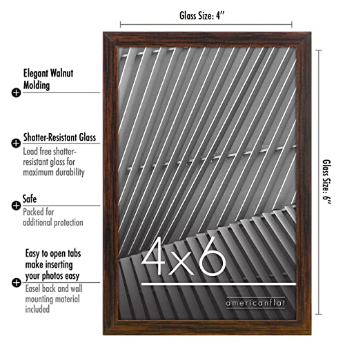 Americanflat 4x6 Picture Frame with Shatter-Resistant Glass - Streamline Collection - Thin Border Photo Frame for Tabletop and Wall Display - Hanging Hardware and Easel Stand Included - Walnut | Shatter-resistant glass, wall or tabletop display with inclu