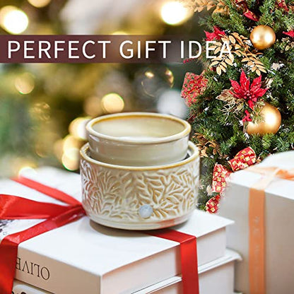 ElusiaKa Electric Wax Warmer for Scented Wax Melt Warmer Ceramic Wax Burner-Tan - color: Tan Leaves