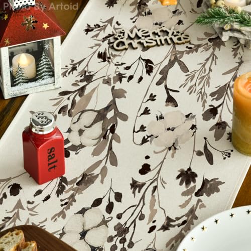 Artoid Mode Leaves and Flowers Cotton 210 GSM Winter Table Runner, Seasonal Christmas Kitchen Dining Table Decoration for Home Party Decor 13x90 Inch - size: 13" x 90", Table Runner