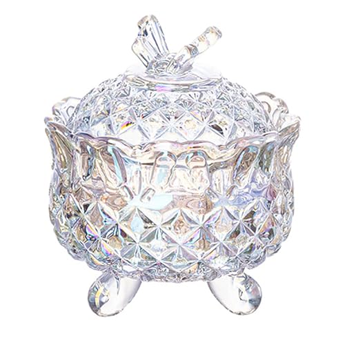 Colorful Crystal Glass Candy Snack Barrel Storage Jar Embossed Luxury Cookie Buffet Canister With Lids Jewelry Box Jar Biscuit Containers(Dazzling Color) - color: Butterfly-Dazzling Color