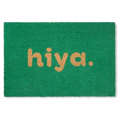 TOWN & COUNTRY TERRA Hiya Painted Welcome Door Mat, Natural Coir, Heavyweight, Non-Slip Entryway Mat, Green, 18"x30" - color: Green, size: 1'6" x 2'6" (Rectangular)