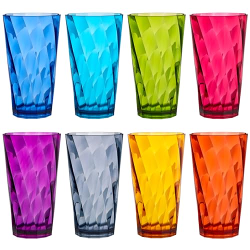 US Acrylic Optix Plastic Reusable Drinking Glasses (Set of 8) 20oz Water Cups in Jewel Tone Colors | BPA-Free Tumblers, Made in USA | Top-Rack Dishwasher Safe - size: 20 ounces