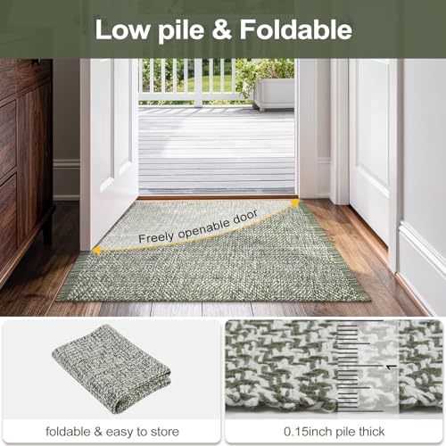 Washable Sage Green Kitchen Runner Rug 2x5 Foyer Hallway Runner Rug | Hand-Woven Reversible Entryway Rug Indoor, Cotton Modern Bedroom Carpet Rugs, Farmhouse Bathroom Rugs, Soft Laundry Room Mat - color: Sage Green/Cream, size: 2' x 5' (Rectangular)