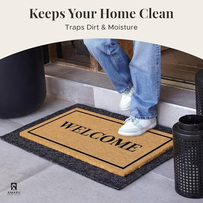 Coir Welcome Mat, Non-Slip, Welcome Classic 3, 17x29 in | 100% Natural Coir, Anti-Shedding, Durable PVC Backing, Traps Dirt and Mud, Indoor and Outdoor Entryway, Easy to Clean - color: Welcome Classic 3