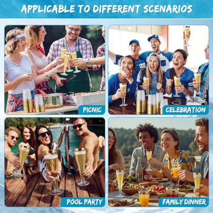 Gold Rim Party Cups Set, 48 Pack Disposable Plastic Drink Cups with Champagne Flutes, 24 Pcs 10oz Tumblers & 24 Pcs 4.5oz Toast Glasses, Cocktail Wedding ReceptionParty Supplies - color: Gold Rim