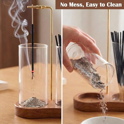 2PCS Incense Holder for Sticks with Glass Ash Catcher - Upside Down Anti-Ash Flying Incense Burner & Stick Storage Organizer (2PCS Upgrade Tall Cup) - size: 2PCS Upgrade tall cup