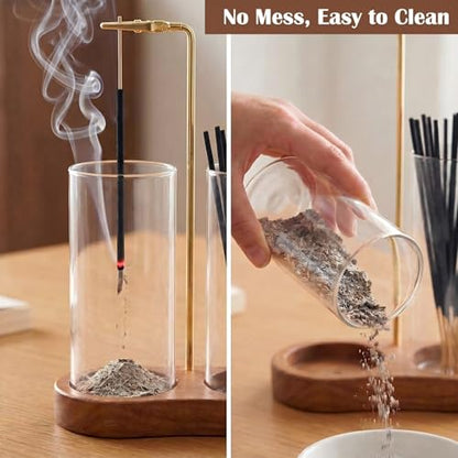 2PCS Incense Holder for Sticks with Glass Ash Catcher - Upside Down Anti-Ash Flying Incense Burner & Stick Storage Organizer (2PCS Upgrade Tall Cup) - size: 2PCS Upgrade tall cup