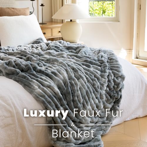 Ultra Soft Cozy Faux Fur Throw Blanket, Fuzzy Plush Thick Bubble Blanket, Luxury Fluffy Blanket for Couch, Sofa, Bedroom, and Living Room, 50x60 Inches,Tie-Dye Gray - color: Z-tie-dye Gray, size: Throw