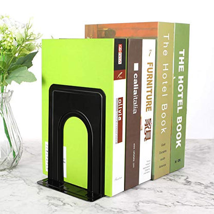 Heavy Duty Bookends for Shelves, Anti-Slip Base, Black, Great for Library, Office, Home, School, 4 Pairs