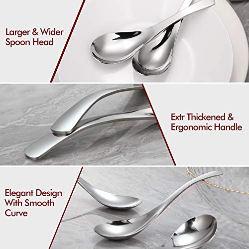 HIWARE Thick Heavy-weight Soup Spoons, High Grade Stainless Steel Soup Spoons, Set of 6 - color: Silver